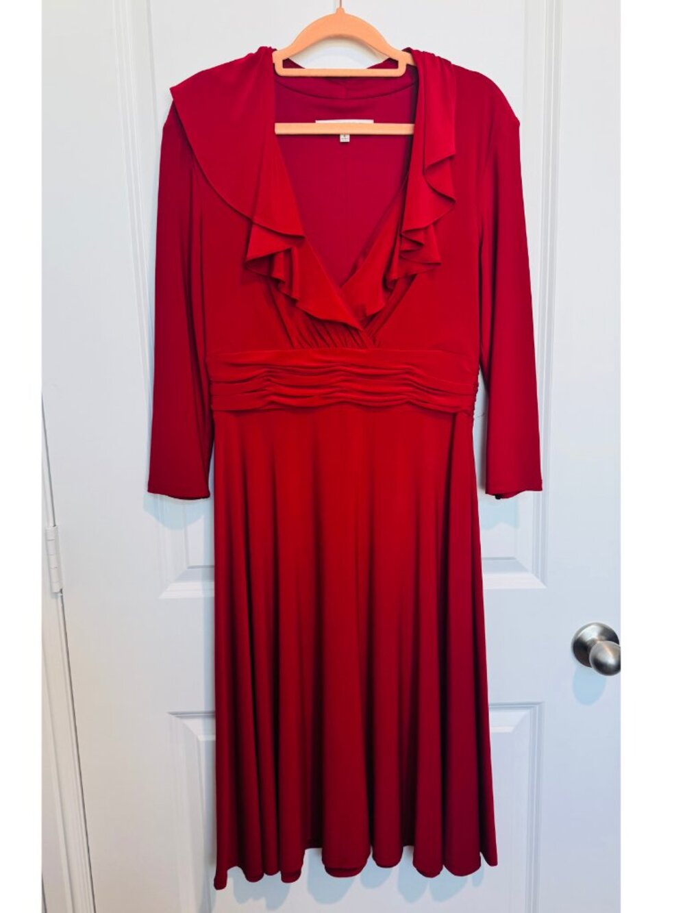 Evan-Picone Red Ruffle Collar Long Sleeve Fit and Flare Dress Size 8